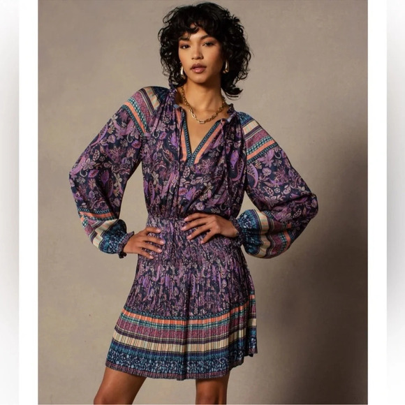 Anthropologie Current Air Paisley Boarder Print The Purple Haze Dress Women’s S - Picture 3 of 14